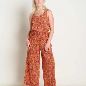 Toad&Co Floral Jumpsuit in Orange and Pink